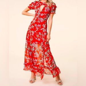 Red rose floral maxi dress